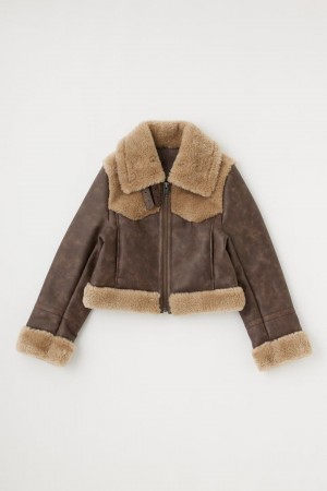 Dámské Bundy Moussy Cropped Veganské Læder Shearling Hnědé | UKI6434HP