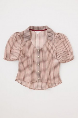 Dámské Halenka Moussy Sheer Check Tiny Červené | HCZ7444KR