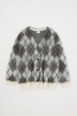 Dámské Kardigan Moussy Shaggy Knit Argyle Šedé | KRS4589QB