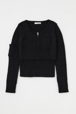 Dámské Kardigan Moussy Zip Up Rib Černé | RKS5611ER