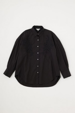 Dámské Košile Moussy Embroidery Poplin Loose Světle Černé | KKU9980RT