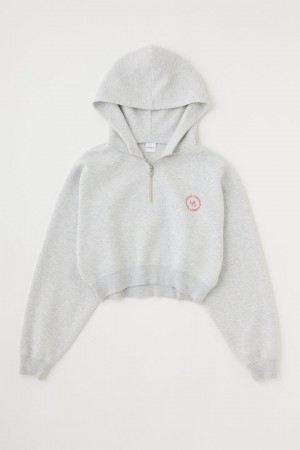 Dámské Mikina s Kapucí Moussy Half Zip Logo Tmavě Šedé | WNG5826DM