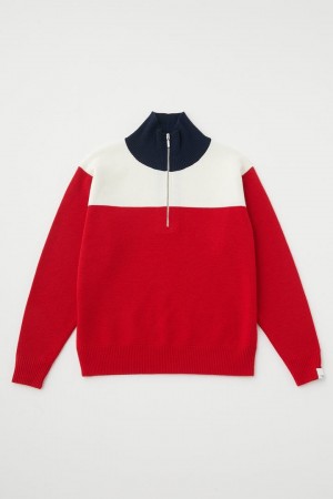 Dámské Svetry Moussy Half Zip Knit Top Červené | TSD5261DJ