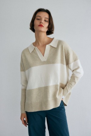 Dámské Svetry Moussy Rugby Knit Top Světle Hnědožlutý | XIC6322NO