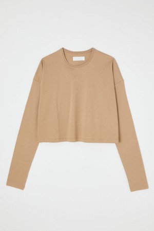 Dámské Tričko Moussy Cropped Long Sleeve Tee Hnědožlutý | FOH1834BN