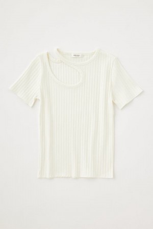 Dámské Tričko Moussy Cut Out Rib Top Krátké Sleeve Tee Bílé | STC1006WC