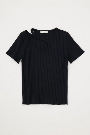 Dámské Tričko Moussy Cut Out Rib Top Krátké Sleeve Tee Černé | KOX8632NP