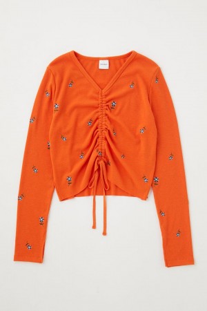 Dámské Tričko Moussy Floral Gather Tiny Long Sleeve Tee Oranžové | TPP4829PN