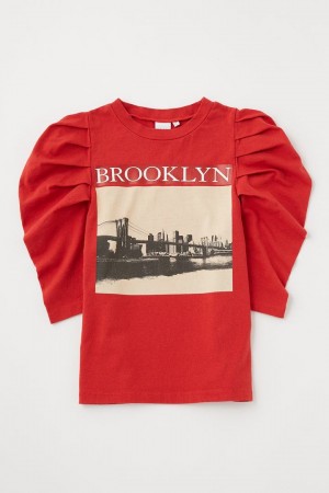 Dámské Tričko Moussy Tuck Sleeve Brooklyn Tee Červené | FJY9821MB