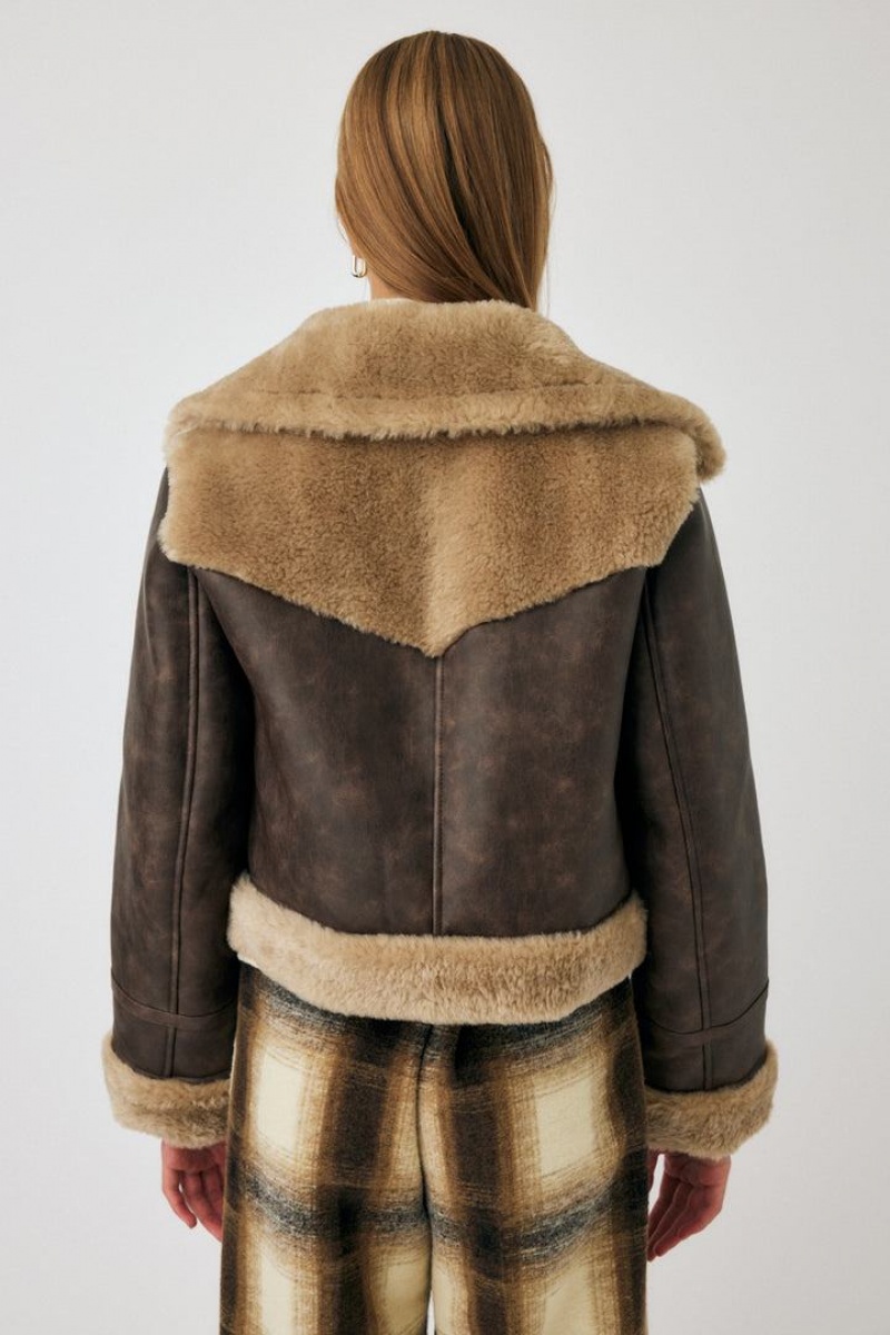 Dámské Bundy Moussy Cropped Veganské Læder Shearling Hnědé | UKI6434HP