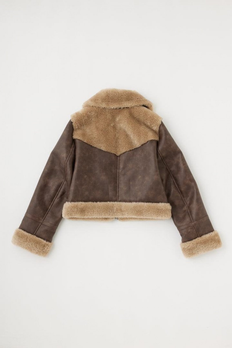 Dámské Bundy Moussy Cropped Veganské Læder Shearling Hnědé | UKI6434HP