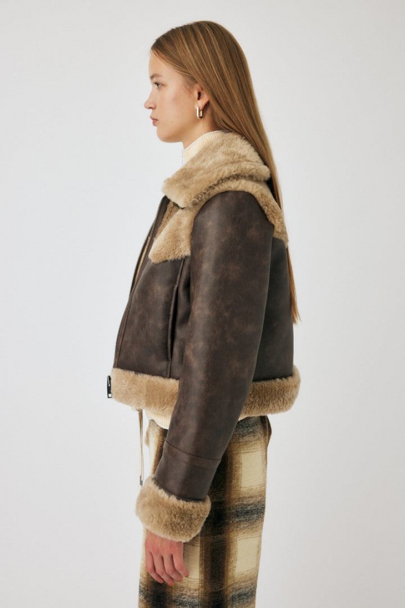 Dámské Bundy Moussy Cropped Veganské Læder Shearling Hnědé | UKI6434HP