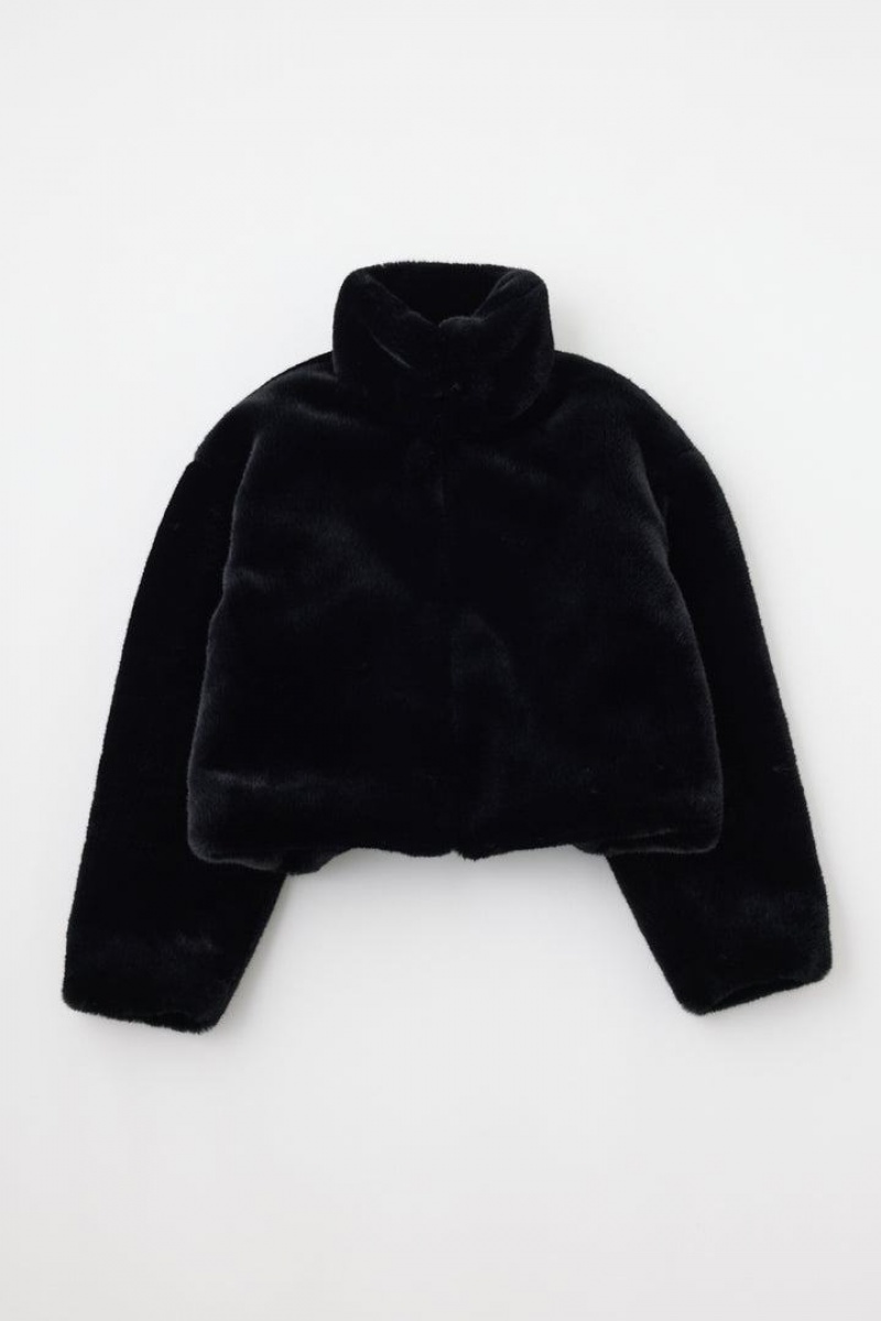 Dámské Bundy Moussy Faux Fur Stand Collar Černé | GJJ469KO