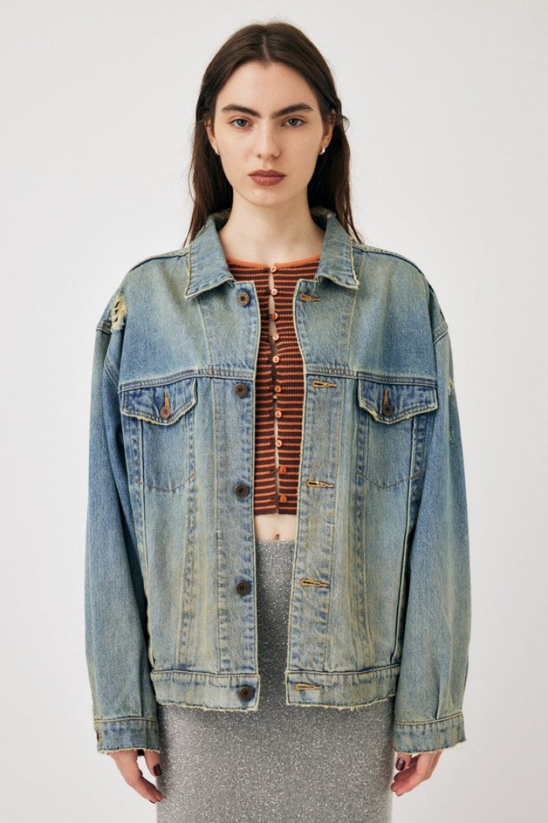 Dámské Bundy Moussy Oversized Damage Denim Světle Blankyt | DHG3585QJ