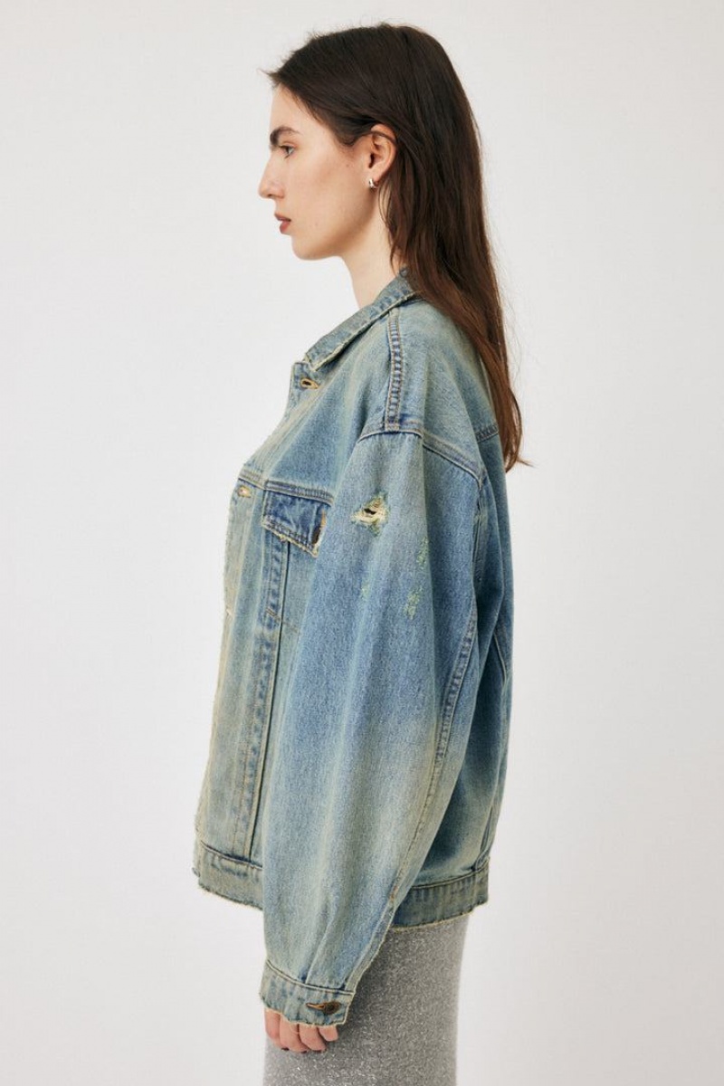 Dámské Bundy Moussy Oversized Damage Denim Světle Blankyt | DHG3585QJ