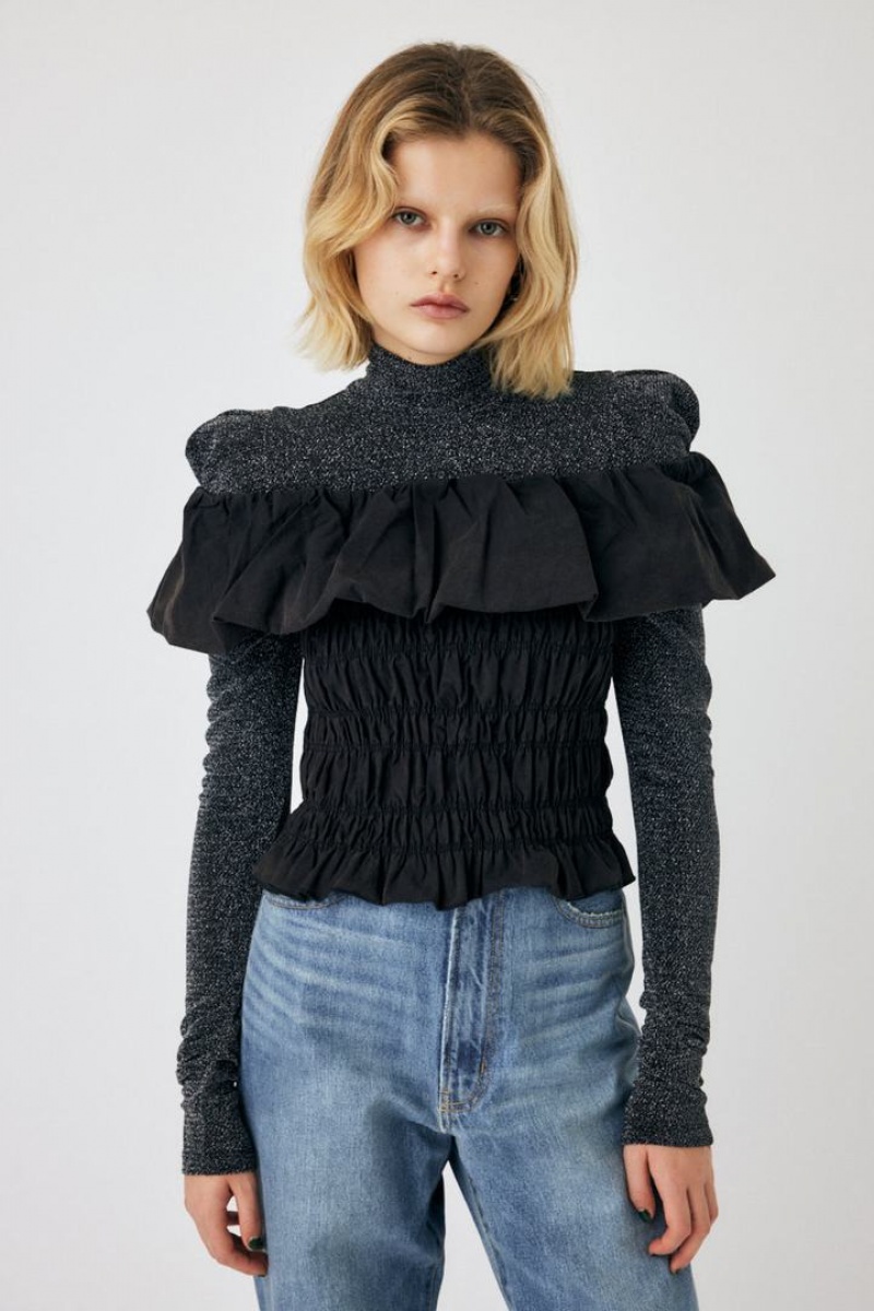 Dámské Halenka Moussy Balloon Frill Gather Bustier Černé | ITS6127RZ