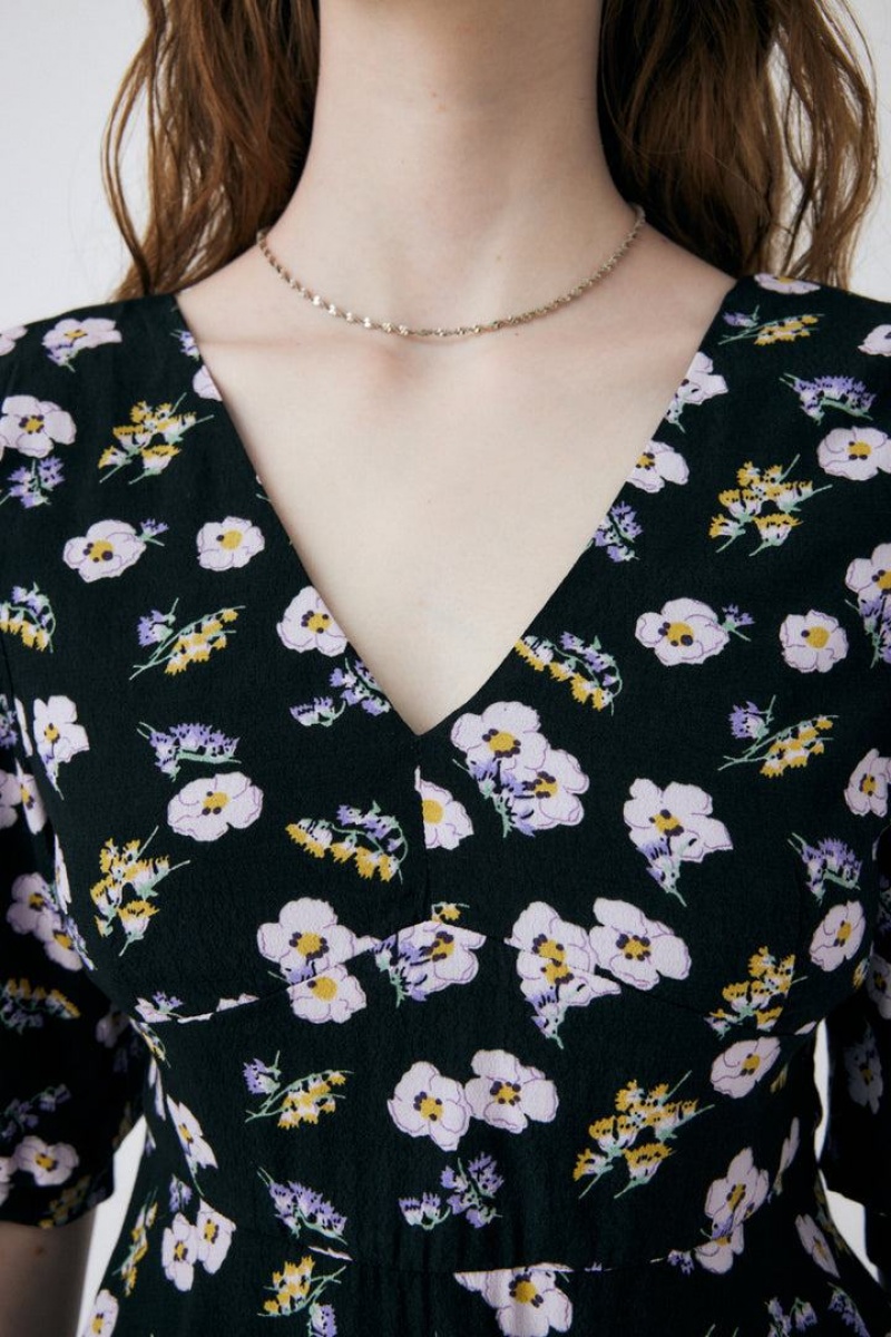 Dámské Halenka Moussy Floral Printed Ribbon Černé | TMC6850IK