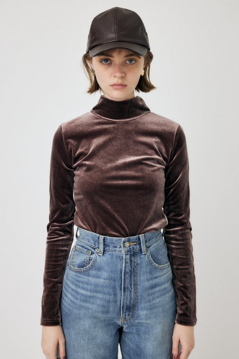 Dámské Halenka Moussy High Neck Velour Top Tmavě Hnědé | OUF6380XI