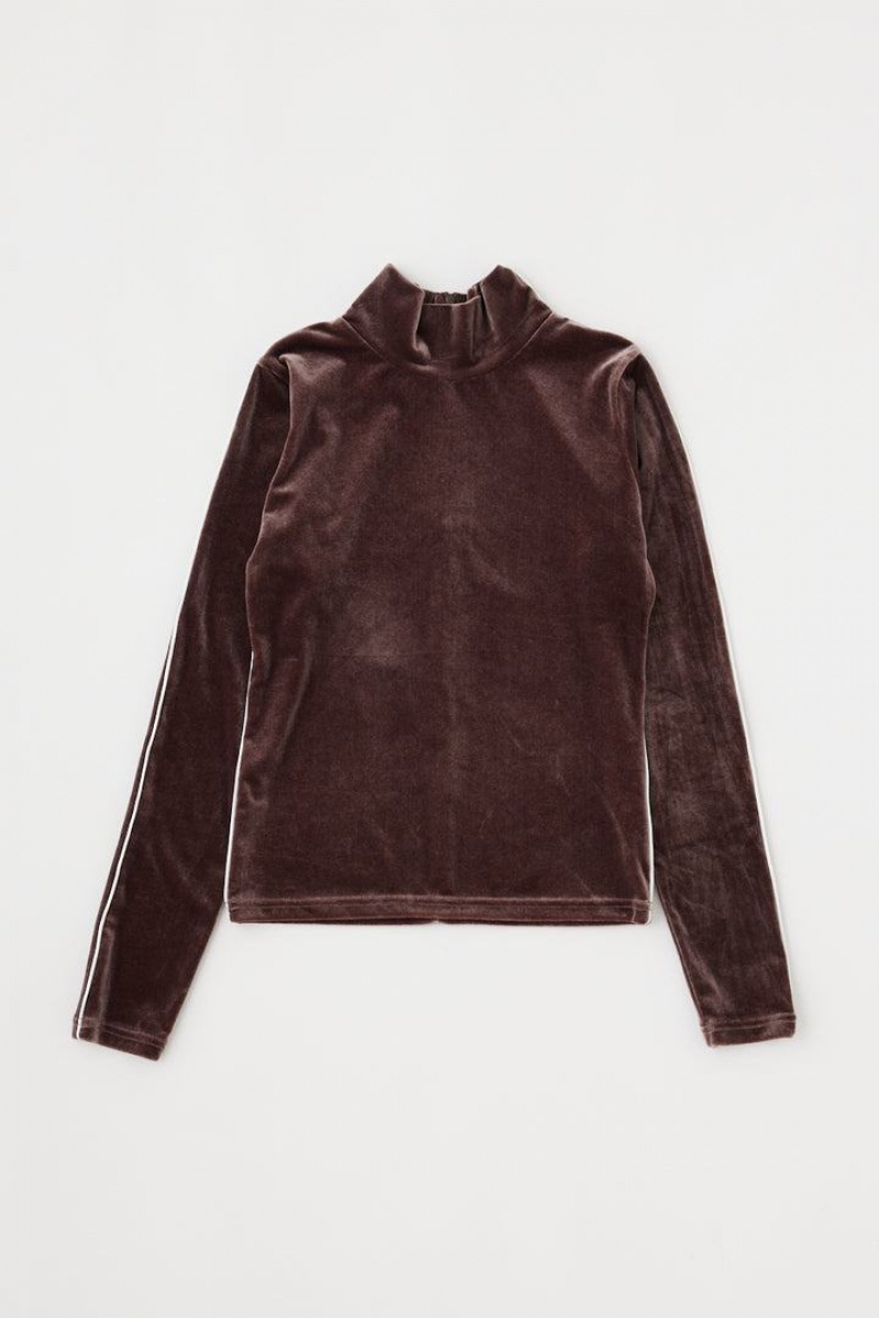 Dámské Halenka Moussy High Neck Velour Top Tmavě Hnědé | OUF6380XI