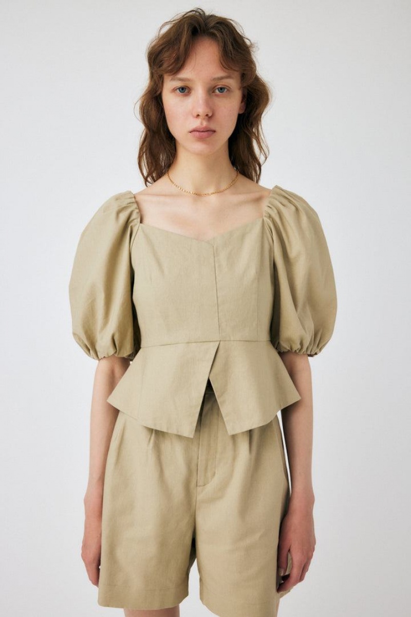 Dámské Halenka Moussy Linen Bavlněné Puff Hnědožlutý | QVY6169UV