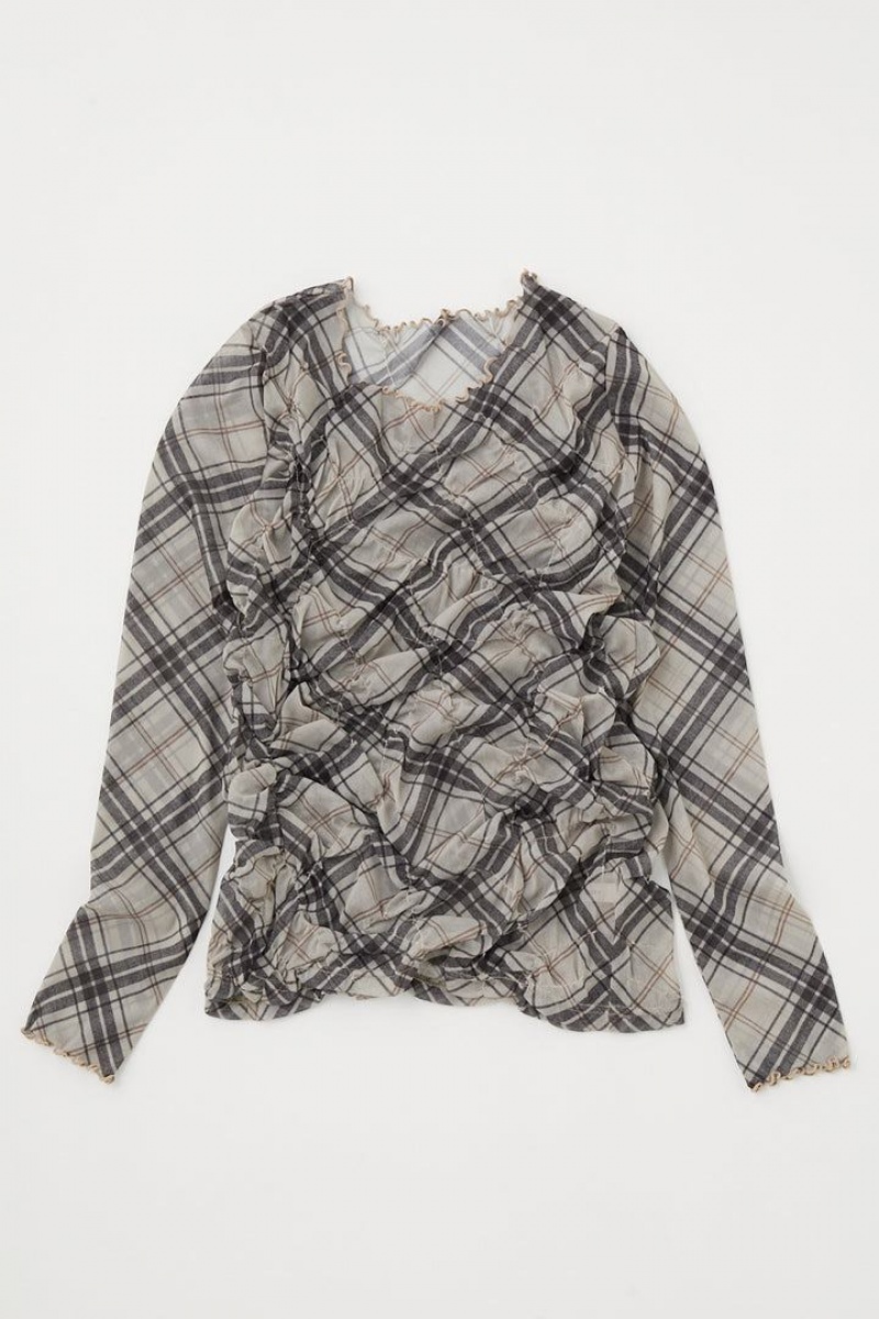 Dámské Halenka Moussy Sheer Check Mellow Top Hnědožlutý | JVV9296US