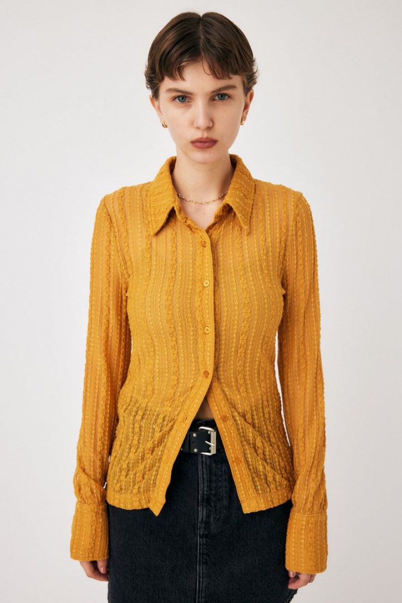 Dámské Halenka Moussy Sheer Krajkové Shirt Žluté | CMK3552WK