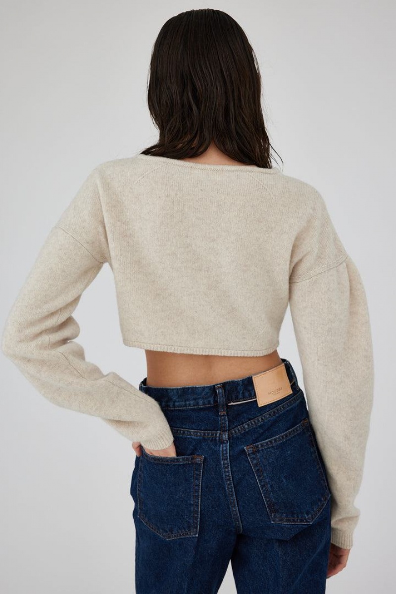 Dámské Kardigan Moussy Cropped Knit Bílé | YJY1977QU