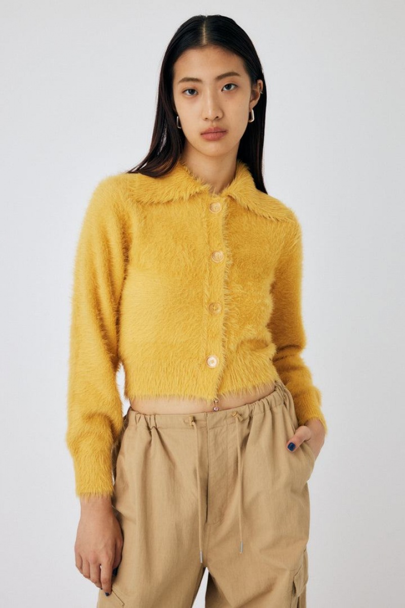 Dámské Kardigan Moussy Feather Yarn Knit Shirt Žluté | BFN9080MX