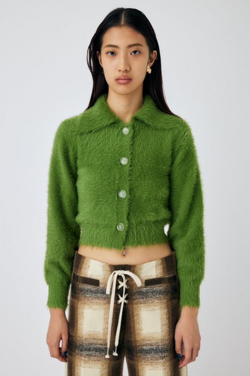 Dámské Kardigan Moussy Feather Yarn Knit Shirt Světle Zelene | KRV2838DI