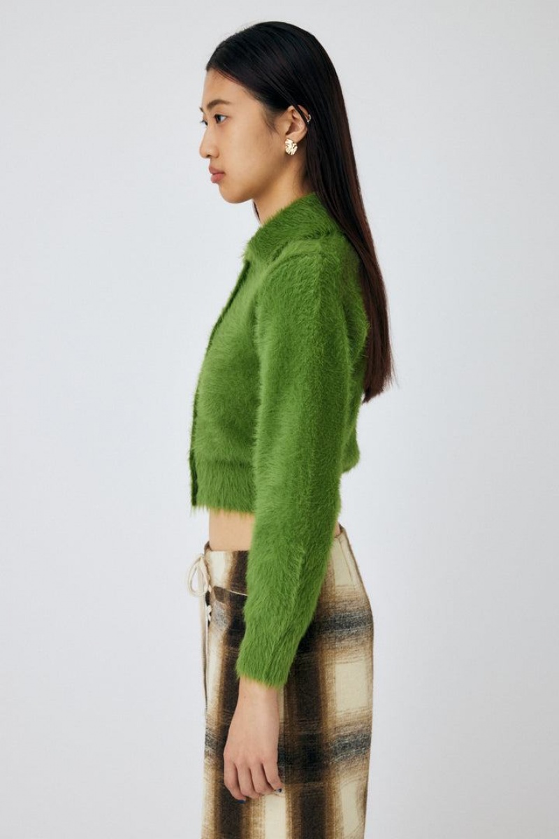 Dámské Kardigan Moussy Feather Yarn Knit Shirt Světle Zelene | KRV2838DI