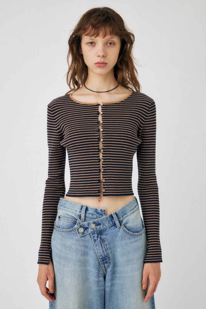 Dámské Kardigan Moussy Loop Button Knit Tmavě Blankyt | GWW407UR