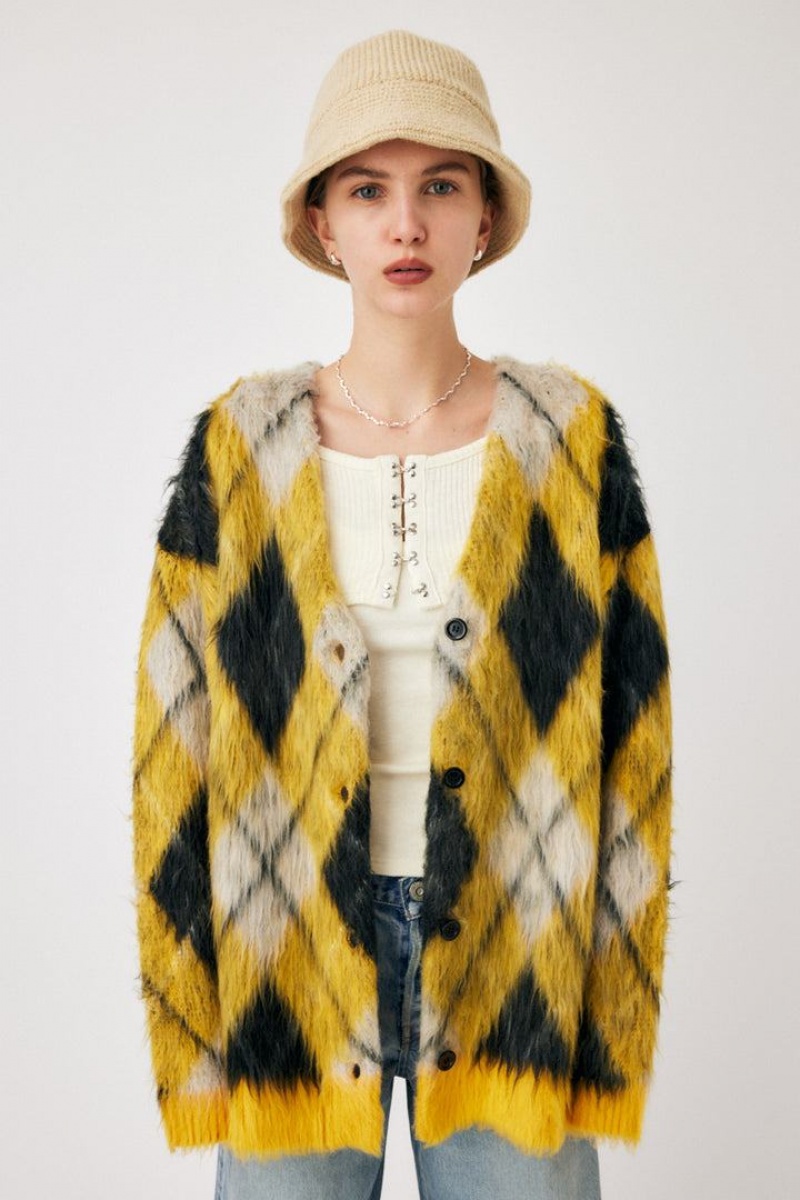 Dámské Kardigan Moussy Shaggy Knit Argyle Žluté | PHW788ZP