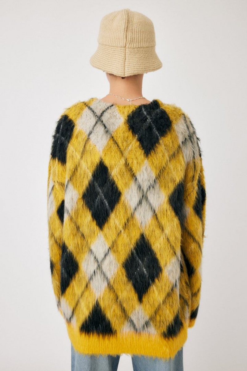 Dámské Kardigan Moussy Shaggy Knit Argyle Žluté | PHW788ZP