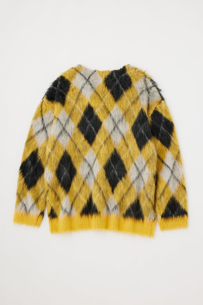 Dámské Kardigan Moussy Shaggy Knit Argyle Žluté | PHW788ZP