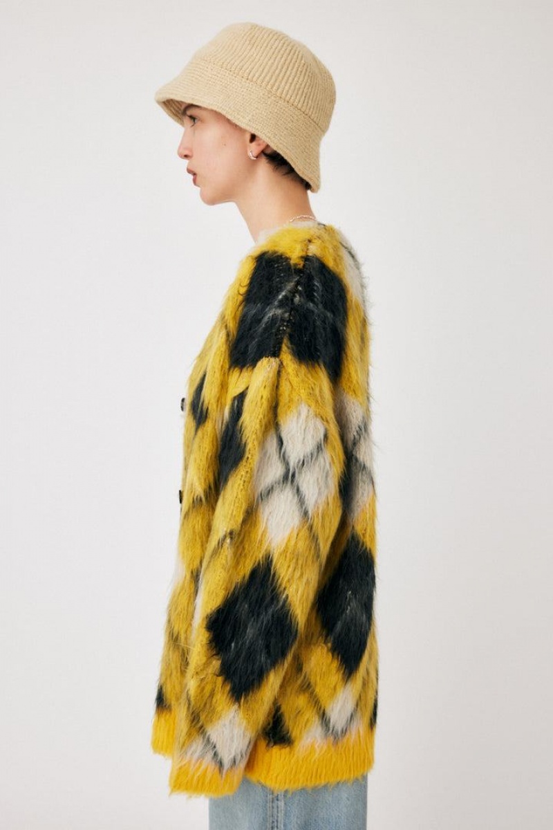 Dámské Kardigan Moussy Shaggy Knit Argyle Žluté | PHW788ZP