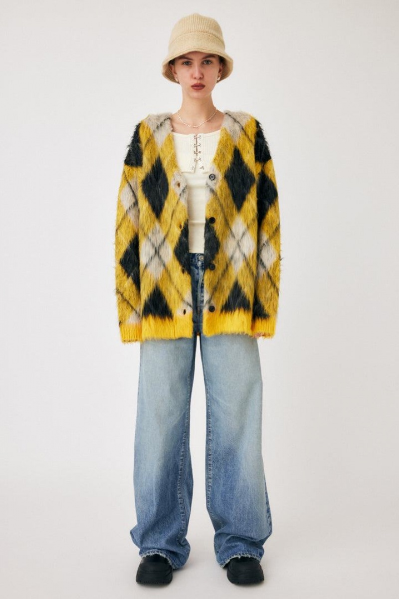 Dámské Kardigan Moussy Shaggy Knit Argyle Žluté | PHW788ZP