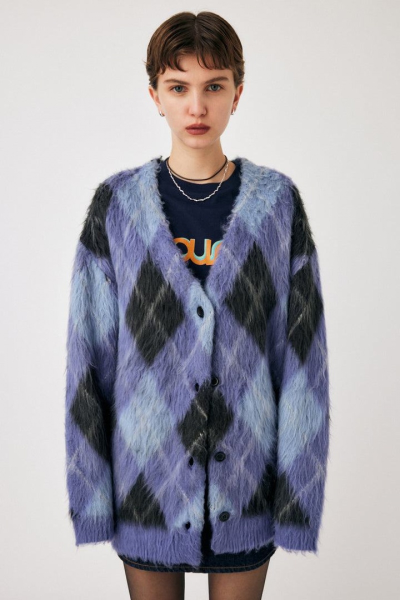 Dámské Kardigan Moussy Shaggy Knit Argyle Blankyt | LGX252RP