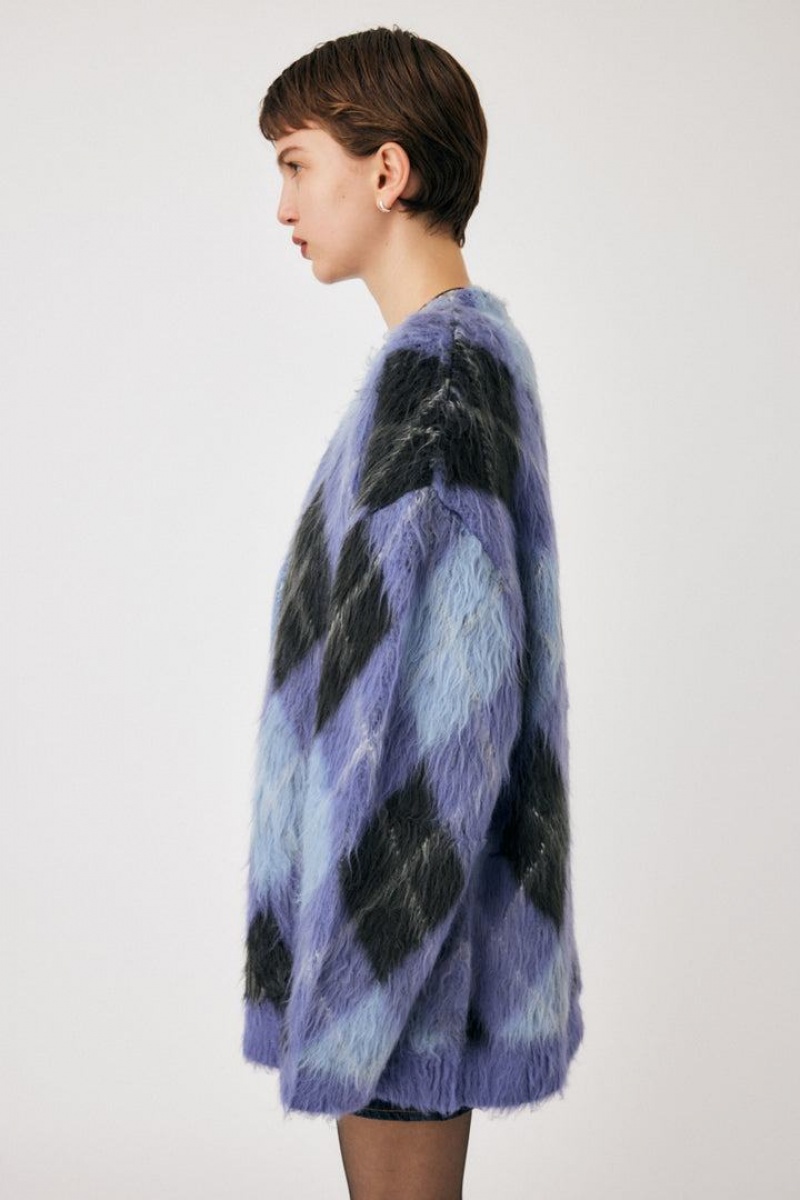 Dámské Kardigan Moussy Shaggy Knit Argyle Blankyt | LGX252RP