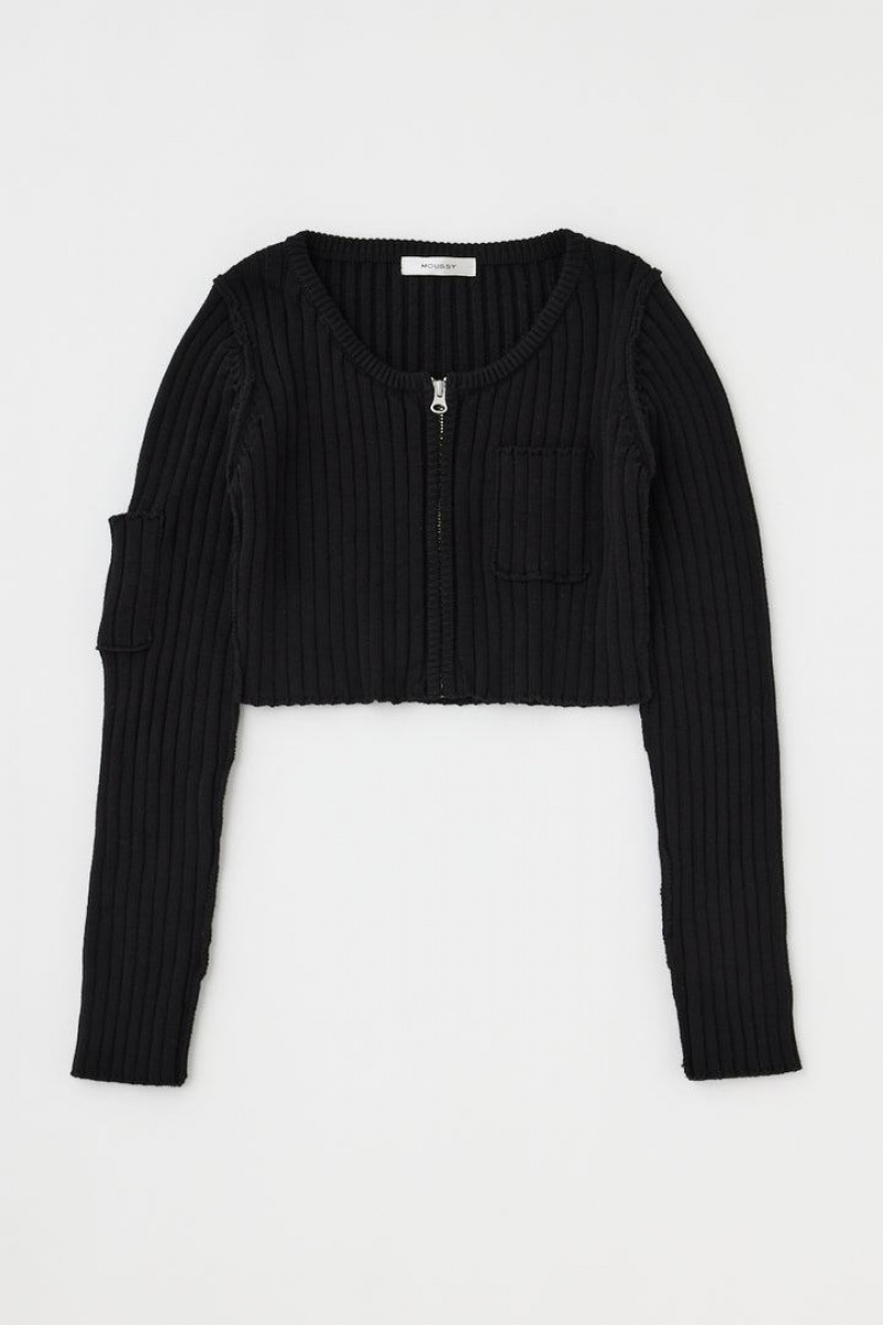 Dámské Kardigan Moussy Zip Up Rib Černé | RKS5611ER