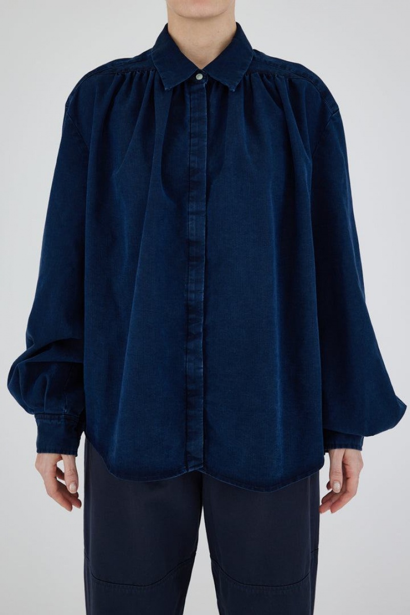 Dámské Košile Moussy Balloon Sleeves Denim Blankyt | DIL7630BL