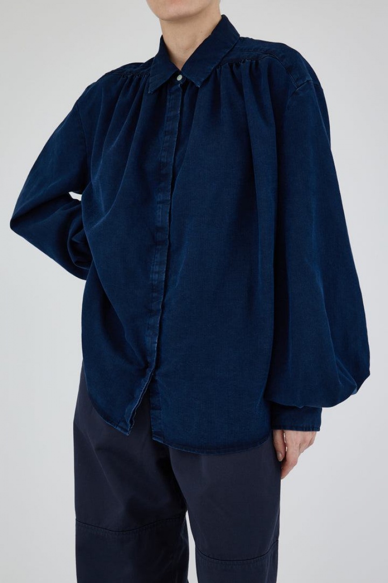 Dámské Košile Moussy Balloon Sleeves Denim Blankyt | DIL7630BL