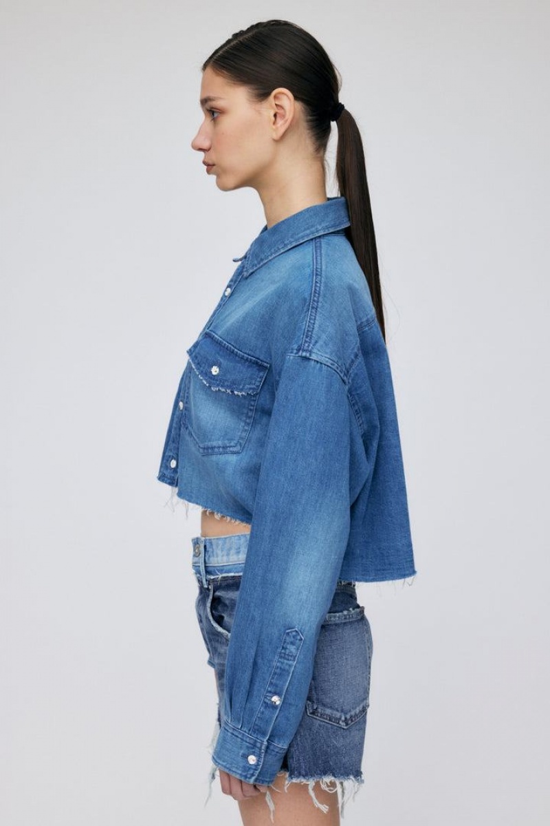 Dámské Košile Moussy Medina Cropped Světle Blankyt | DDR4475SN