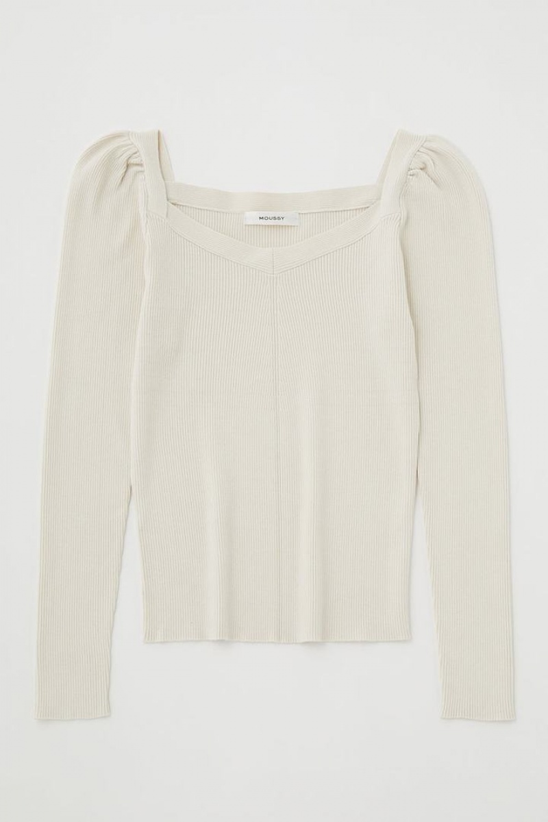 Dámské Košile Moussy Puff Shoulder Knit Top Bílé | JSW7842SI