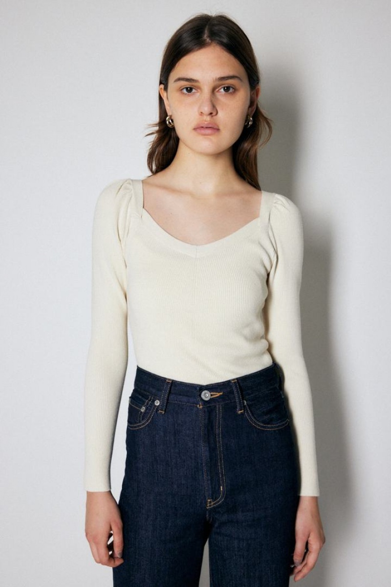 Dámské Košile Moussy Puff Shoulder Knit Top Bílé | JSW7842SI