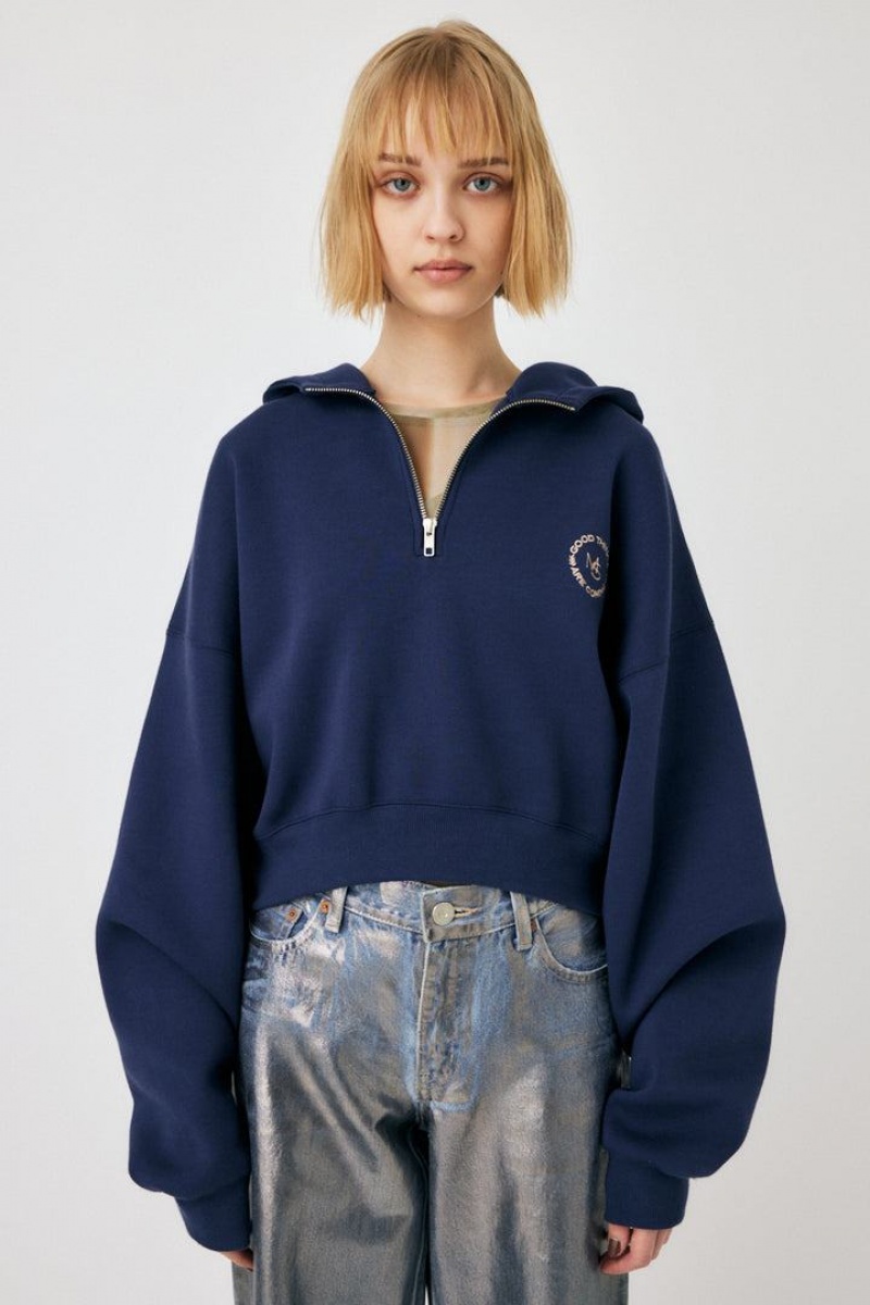 Dámské Mikina s Kapucí Moussy Half Zip Logo Tmavě Blankyt | RMM652PU