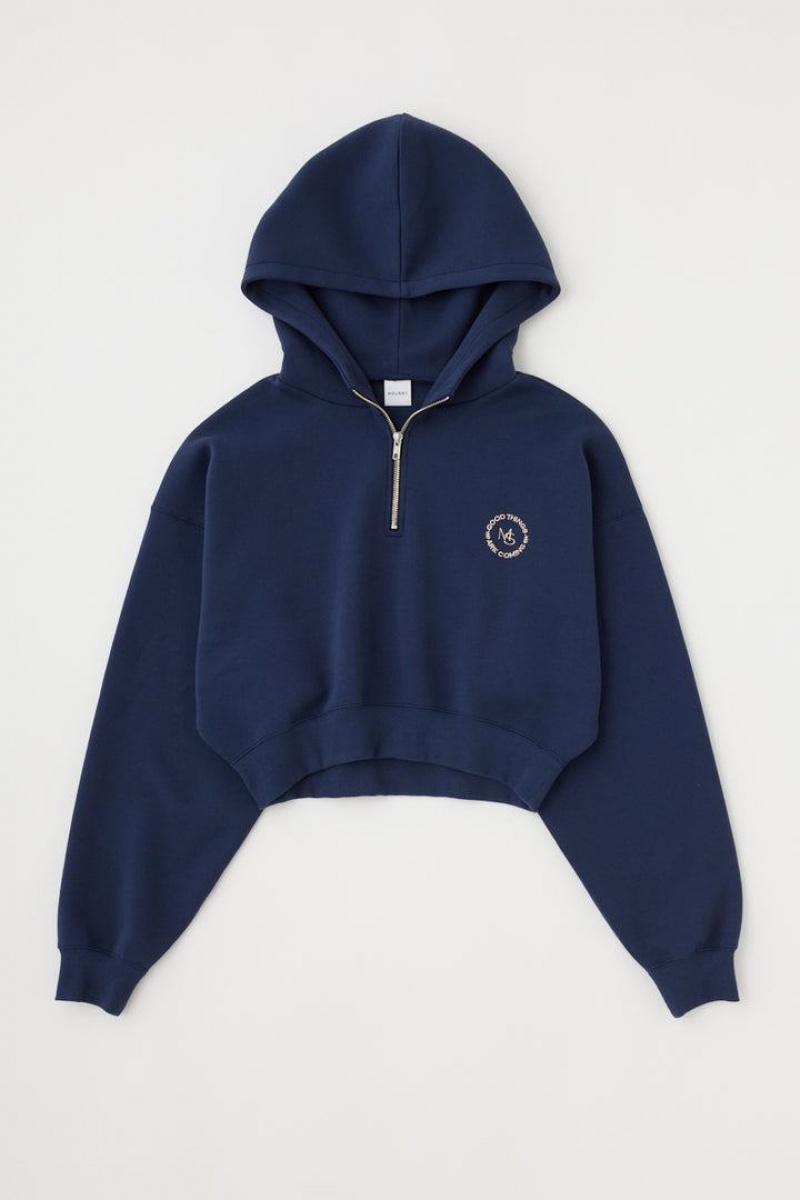 Dámské Mikina s Kapucí Moussy Half Zip Logo Tmavě Blankyt | RMM652PU