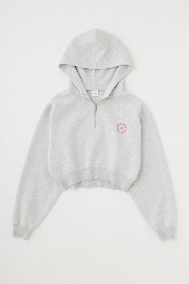 Dámské Mikina s Kapucí Moussy Half Zip Logo Tmavě Šedé | WNG5826DM