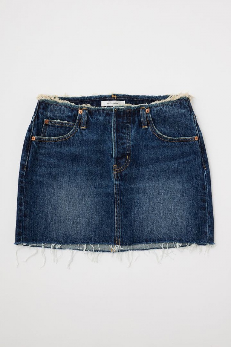 Dámské Sukně Moussy Low Pasem Denim Mini Tmavě Blankyt | KKW2335KQ