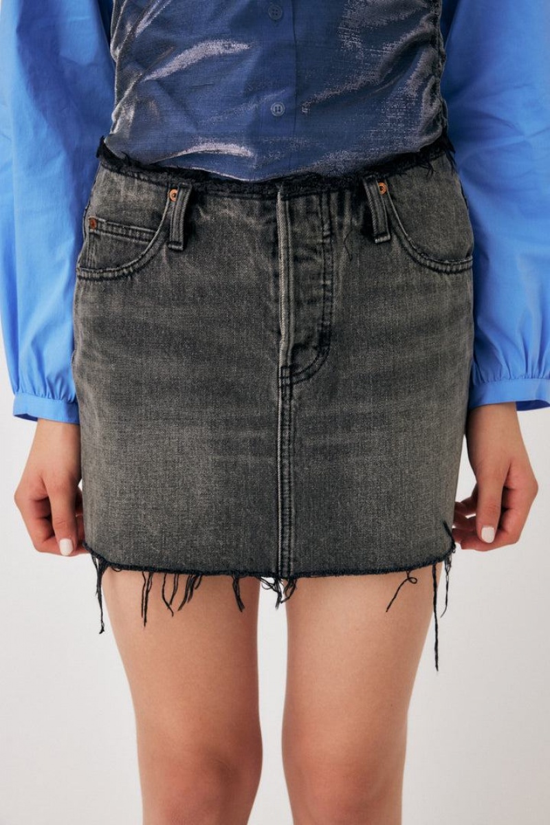 Dámské Sukně Moussy Low Pasem Denim Mini Černé | JPY3457PZ