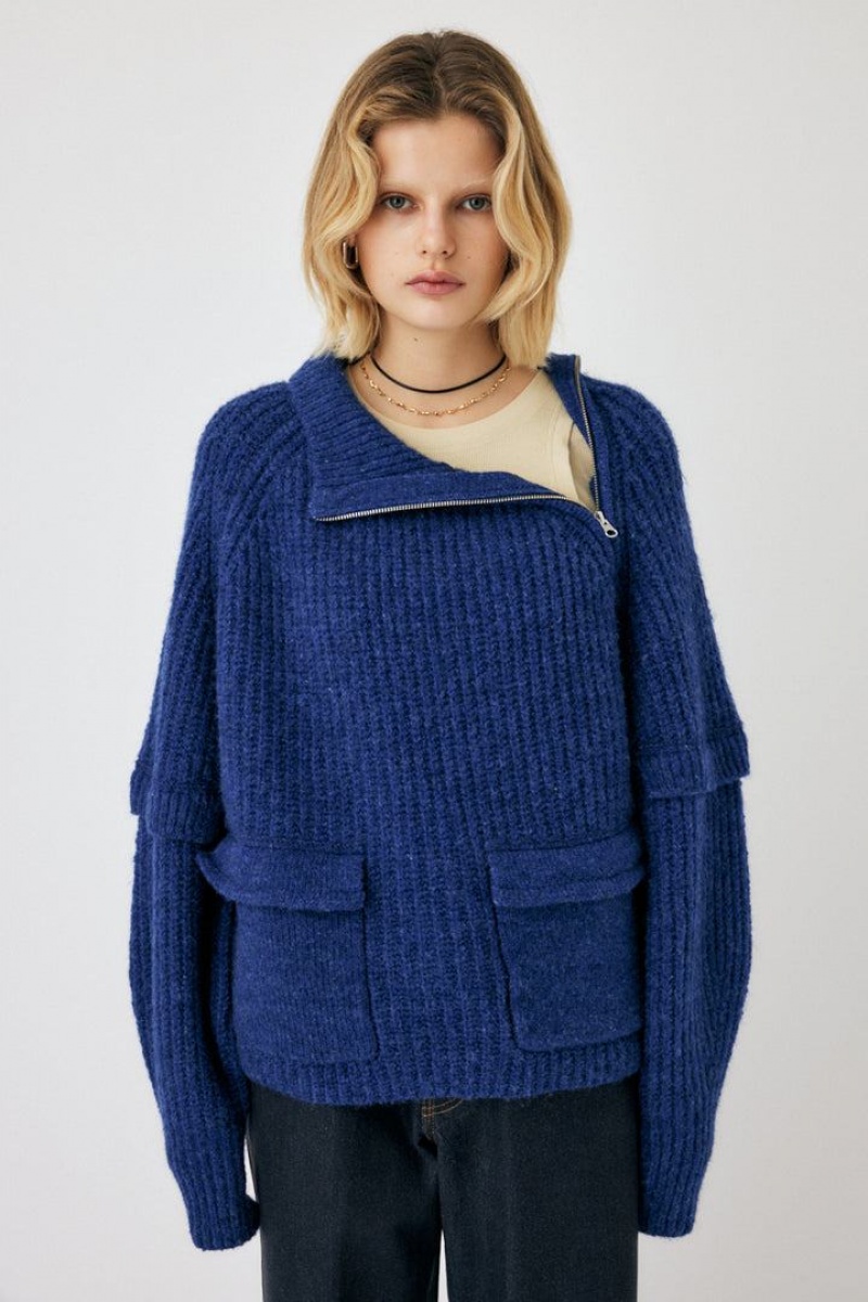 Dámské Svetry Moussy Asymmetric Half Zip Pullover Blankyt | WXR9884NS